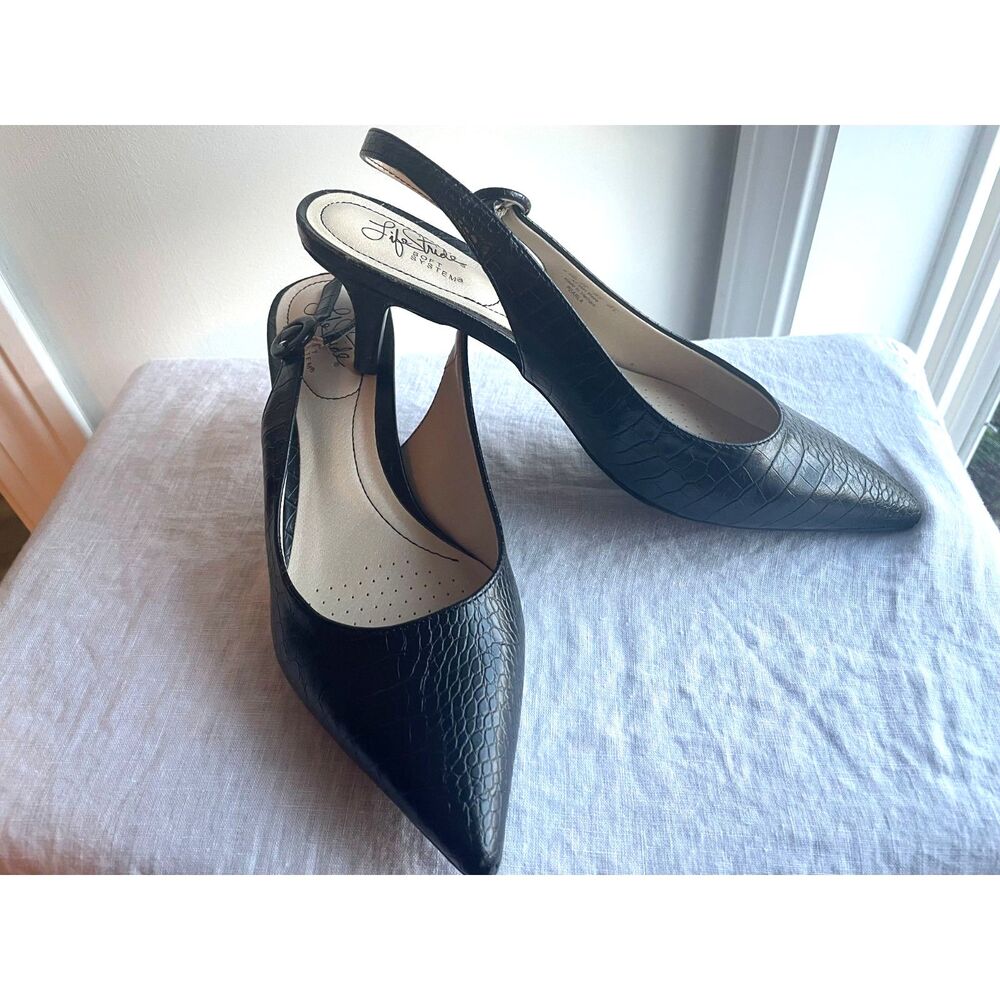 Life Stride Soft Systems Black Pearla High Heel Sling-Back Pumps Sz 8.5